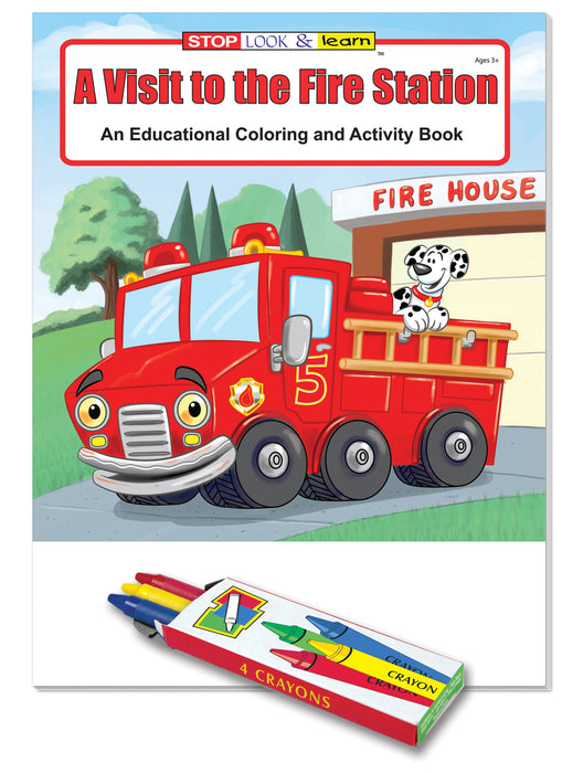 25 Pack - A Visit to The Fire Station Kid's Educational Coloring & Activity Books with Crayons
