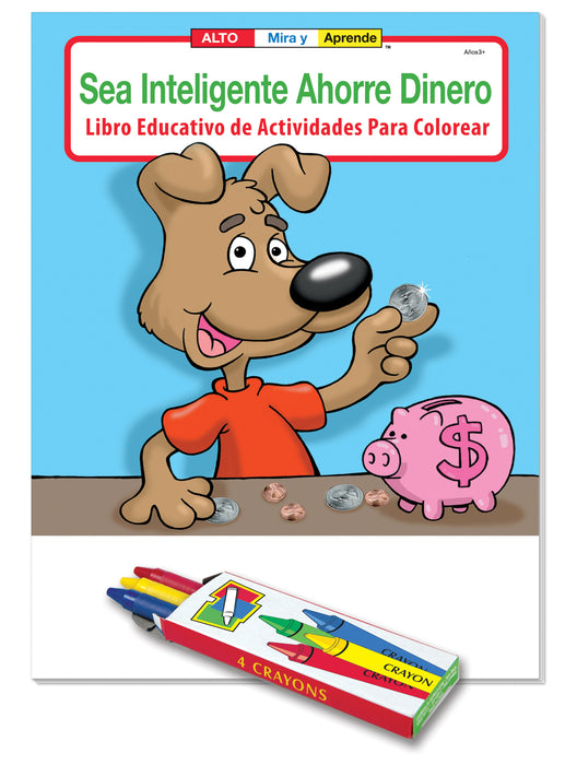 Be Smart, Save Money Kid's Educational Coloring & Activity Books with Crayons
