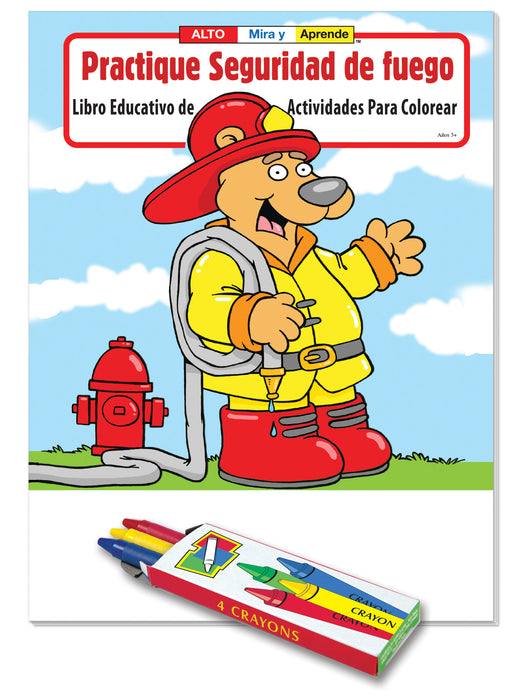 Practice Fire Safety Kid's Coloring & Activity Books - Spanish Version with Crayons