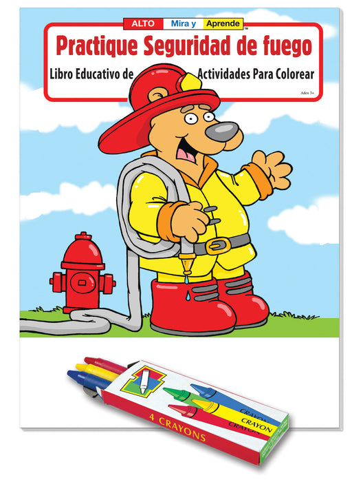 Practice Fire Safety Kid's Coloring & Activity Books - Spanish Version with Crayons