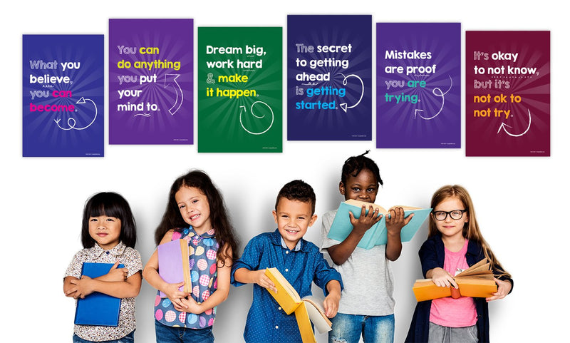 Inspirational Growth Mindset Laminated Posters (6 Pack) - 12"x18"