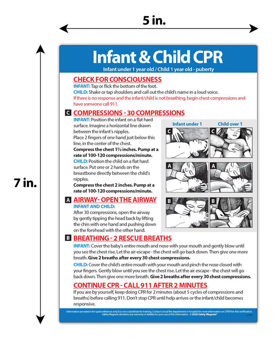 CPR Steps for Infants & Children Fridge Magnet - 5 x 7 in.