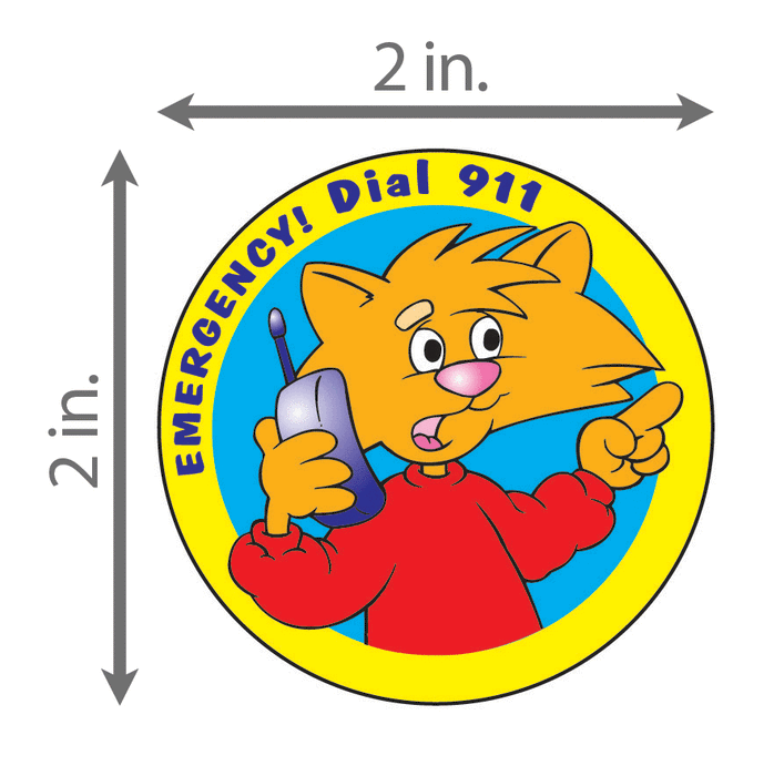 911 Emergency Stickers - Educate & Protect Kids -2-inch Round