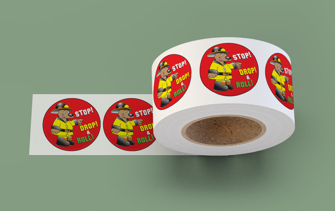 Junior Firefighter Stickers - 'Stop, Drop & Roll' Tips -2-inch Round